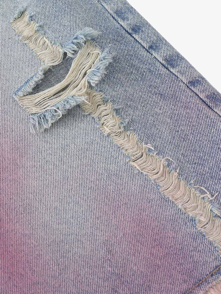 Distressed Tie-Dye Denim Jorts