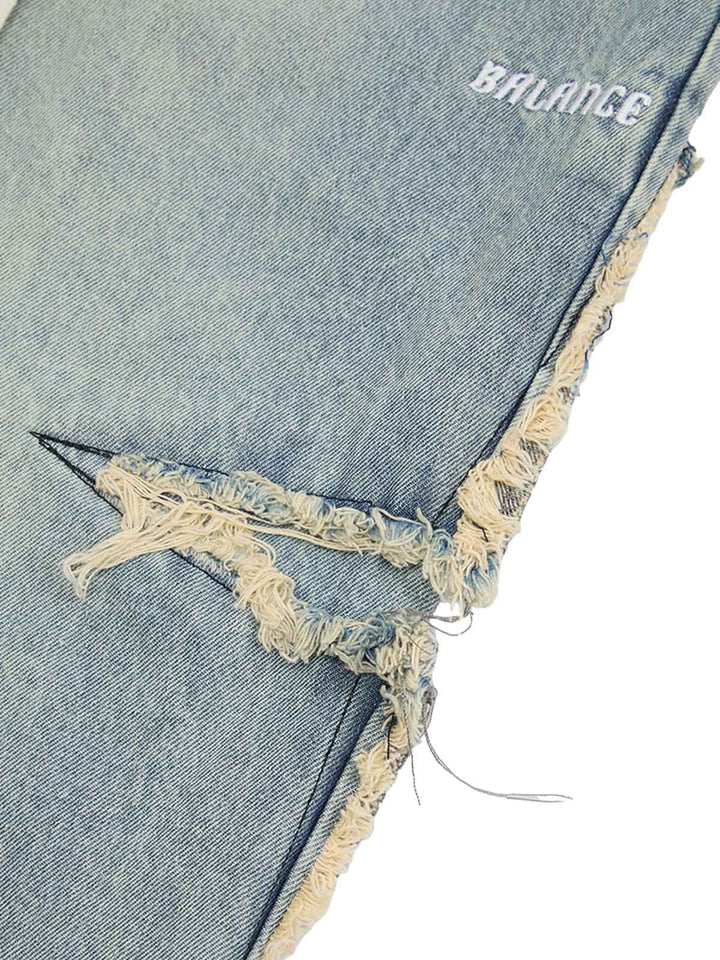 Drawstring Ripped Cross Star Jeans