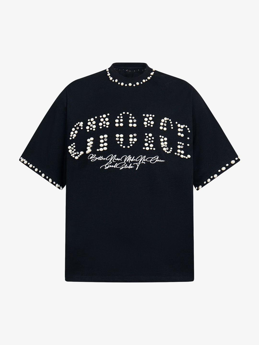 Elegant Pearl-Embellished Oversized T-Shirt