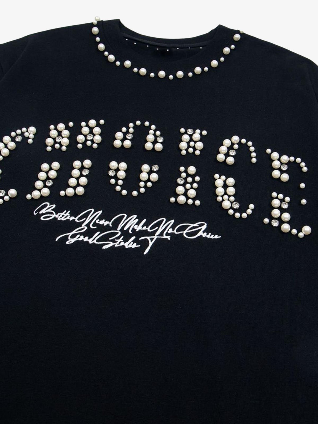 Elegant Pearl-Embellished Oversized T-Shirt