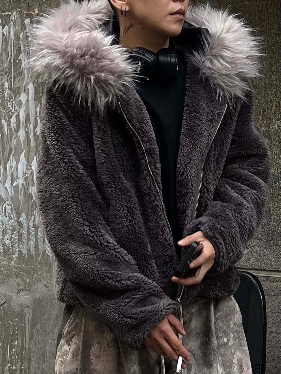 Fur Hooded Quilted Sherpa Jacket - 2304