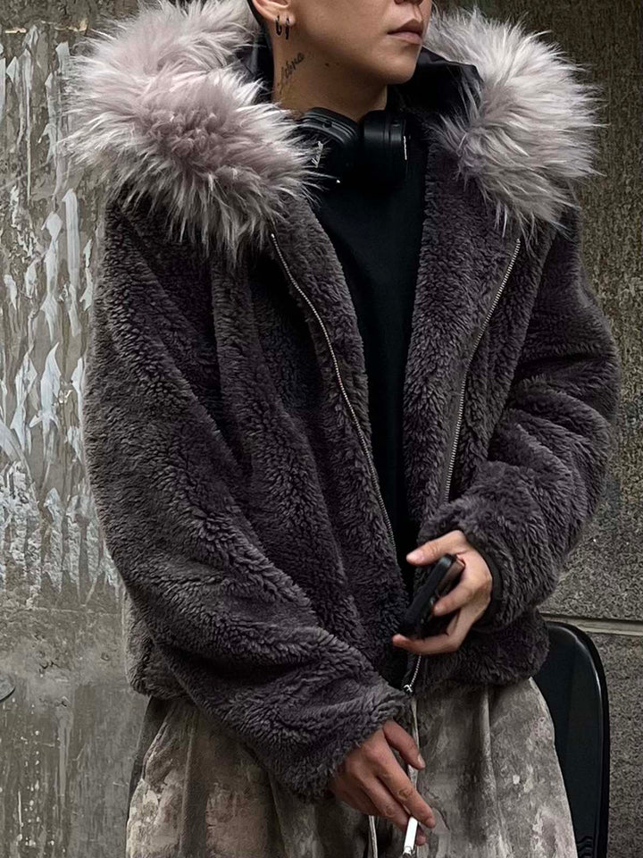 Fur Hooded Quilted Sherpa Jacket - 2304