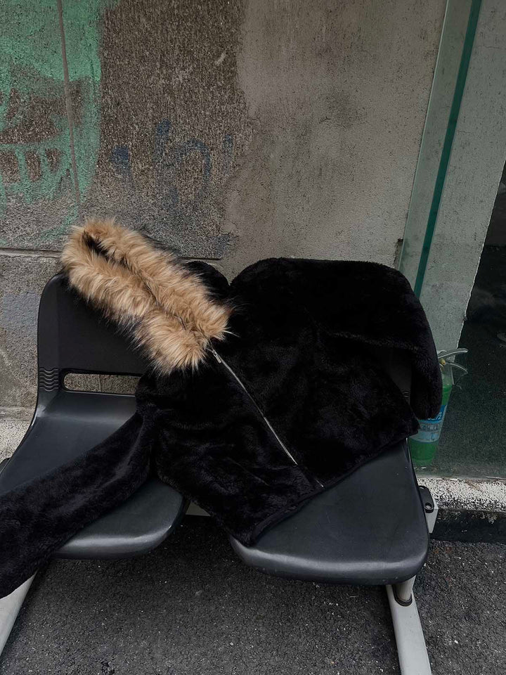 Fur Hooded Quilted Sherpa Jacket - 2304