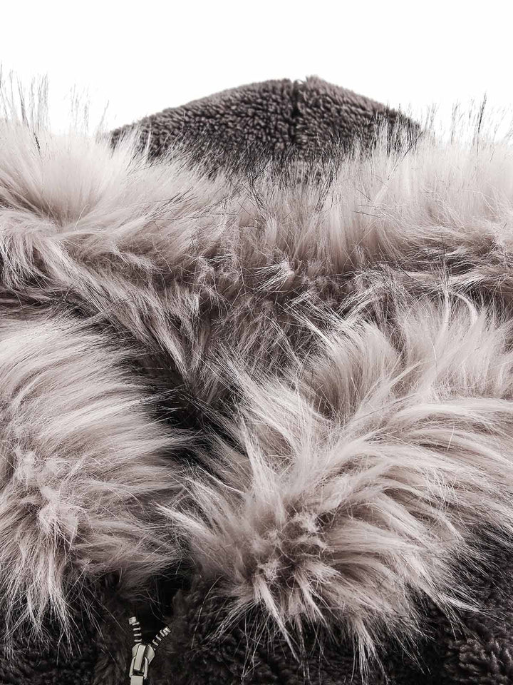 Fur Hooded Quilted Sherpa Jacket - 2304