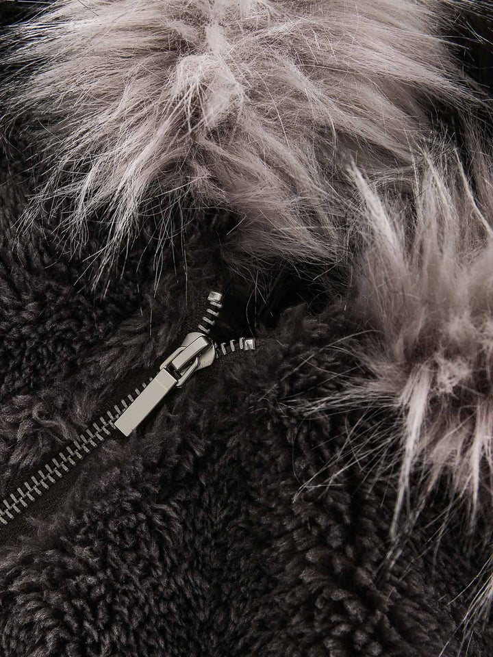 Fur Hooded Quilted Sherpa Jacket - 2304