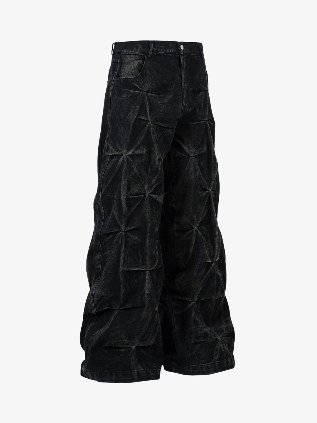 Heavy Washed Distressed Pleated Baggy Jeans - 2282