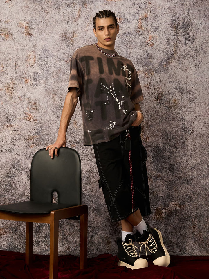 Ink Splash Letter Print T-shirt - 2414
