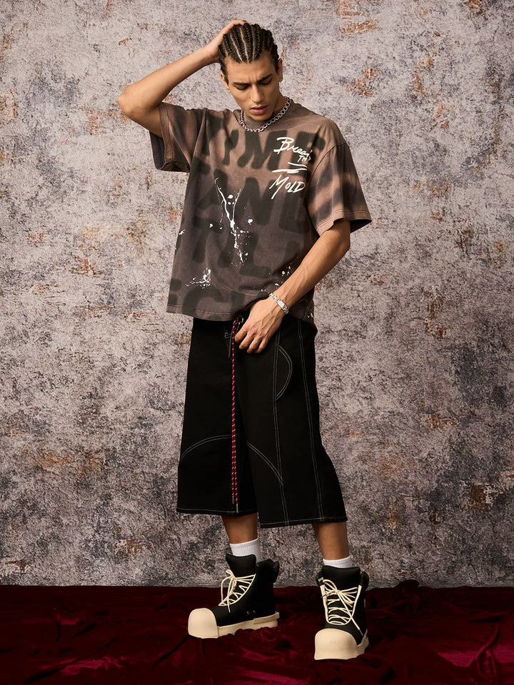 Ink Splash Letter Print T-shirt - 2414