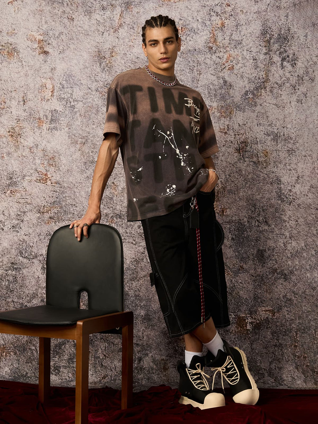 Ink Splash Letter Print T-shirt - 2414