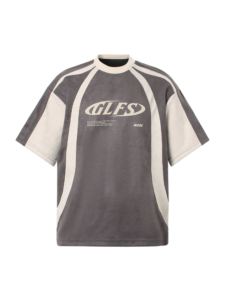 Jersey Deconstructed Contrast Color Stitching Print T-shirt - 2407