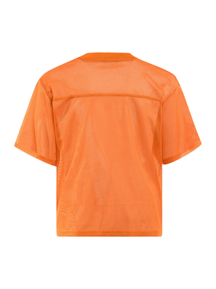 Jersey Letter Print Quick Dry V-neck T-shirt - 2389