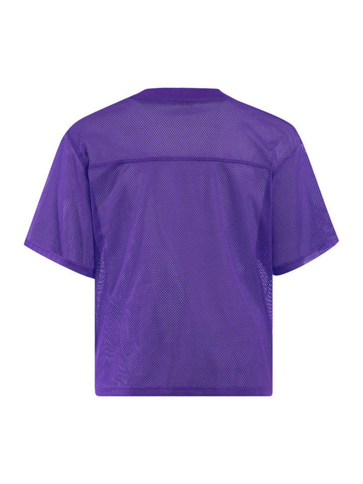 Jersey Letter Print Quick Dry V-neck T-shirt - 2389