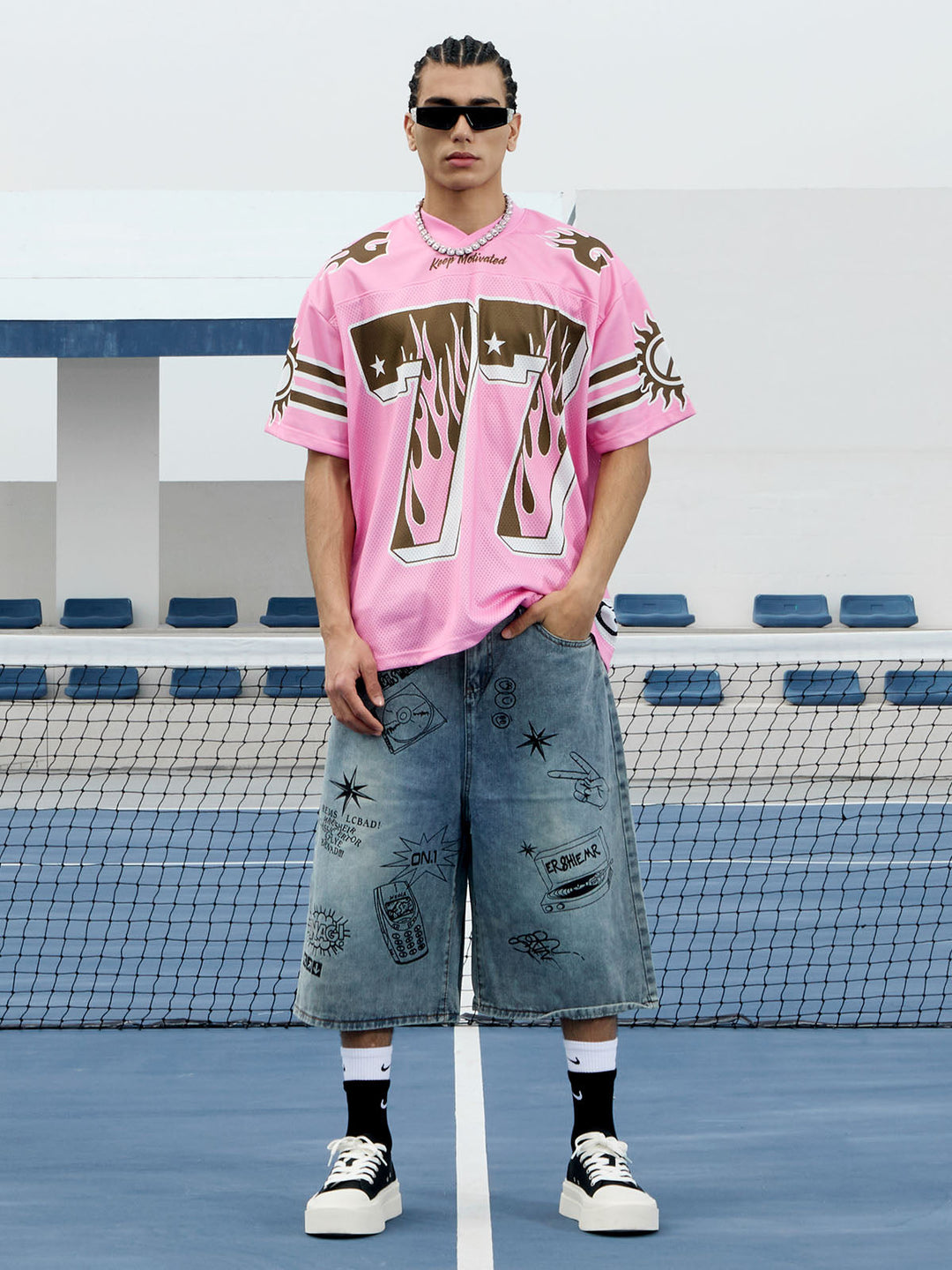 Pink Flame Print Jersey T-shirt - 2390