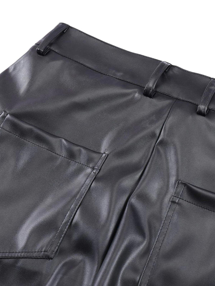 Punk Style Pleated Leather Pants - 2195