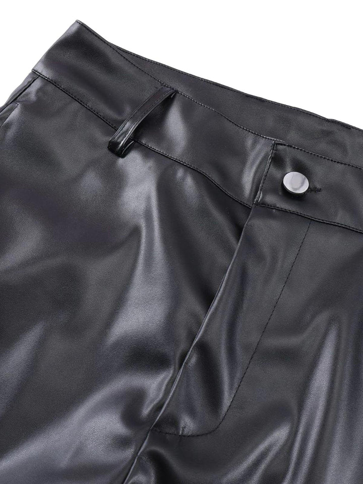 Punk Style Pleated Leather Pants - 2195
