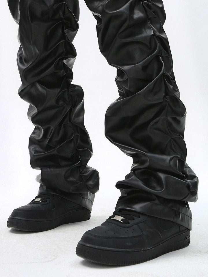 Punk Style Pleated Leather Pants - 2195