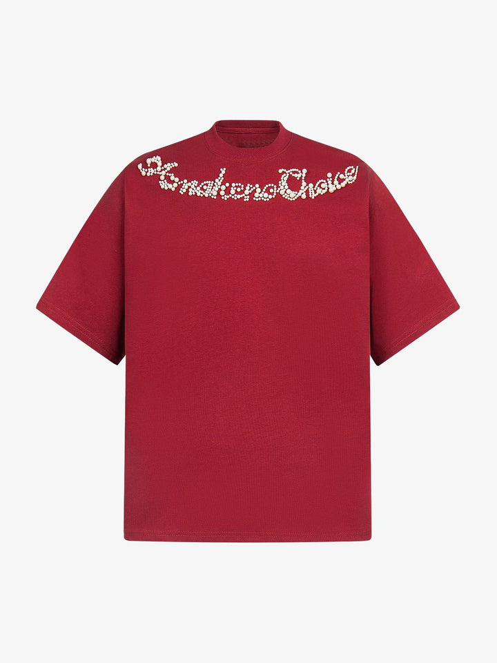 Retro Embroidery Beaded Letter Print T-shirt