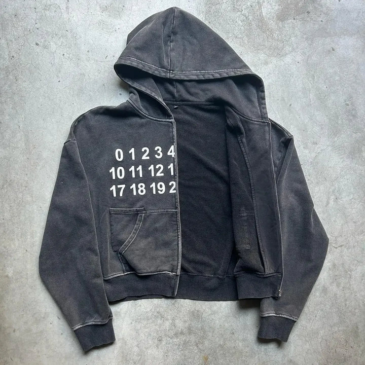 'Cipher' Vintage Skeleton Print Zip Hoodie