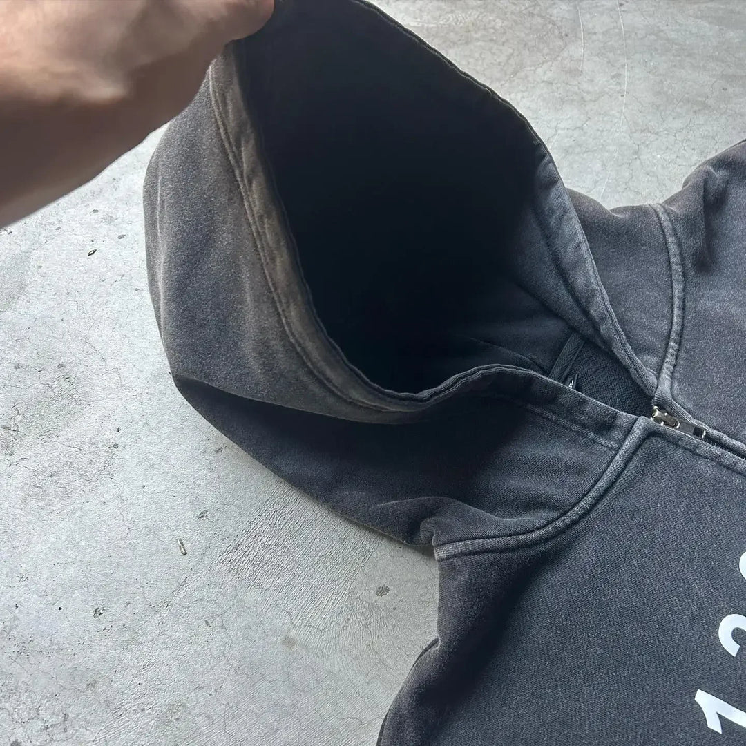 'Cipher' Vintage Skeleton Print Zip Hoodie