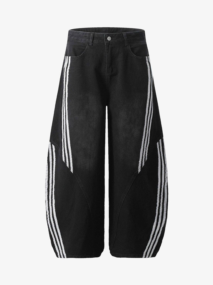 Striped Stitching Barrel Jeans - 2423