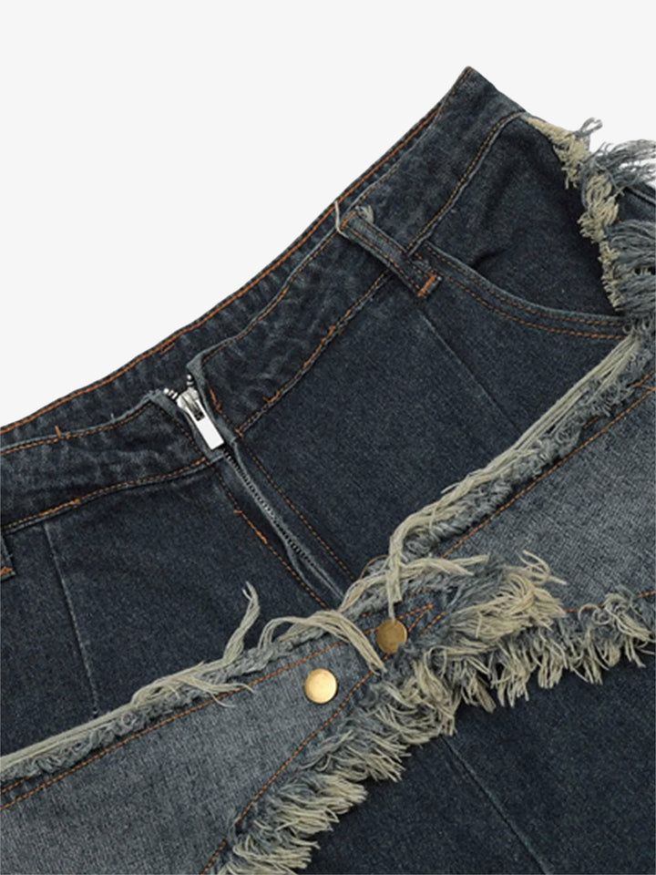 Thesupermade American Pentagram Tassel Patch Denim Shorts - 1681