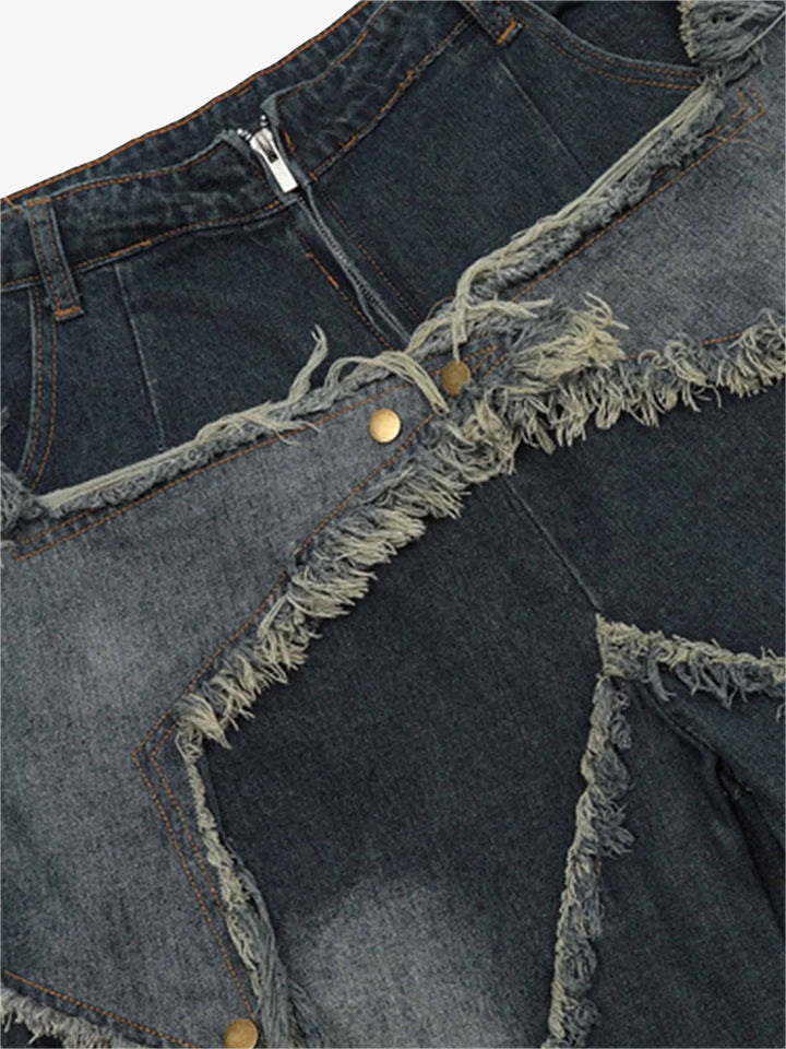 Thesupermade American Pentagram Tassel Patch Denim Shorts - 1681