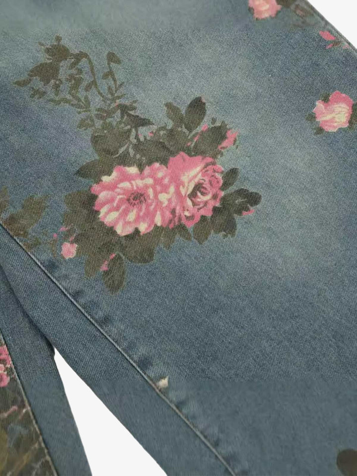Thesupermade Floral Print Straight Jeans - 2409