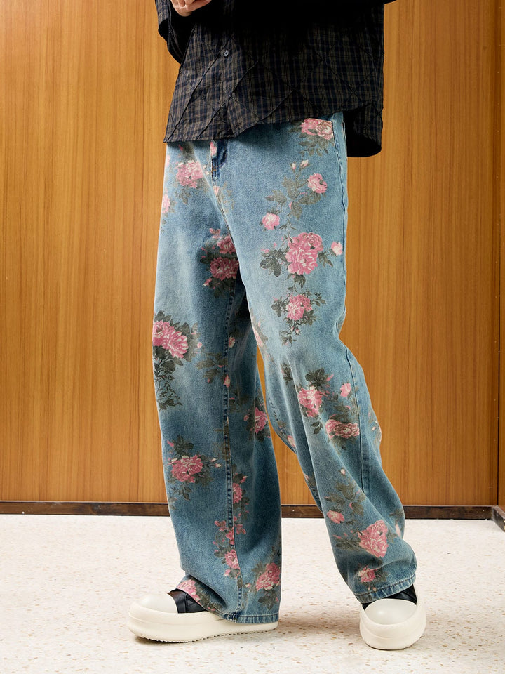 Thesupermade Floral Print Straight Jeans - 2409