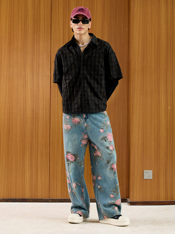 Thesupermade Floral Print Straight Jeans - 2409