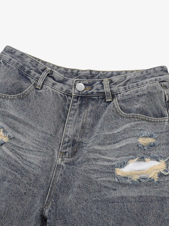 Thesupermade Patchwork Camouflage Ripped Shirt Jorts Denim Suit