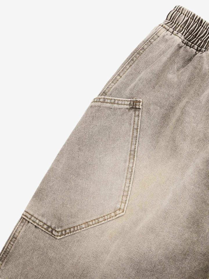 VINTAGE WASH DECONSTRUCTED DRAWSTRING DENIM SHORTS