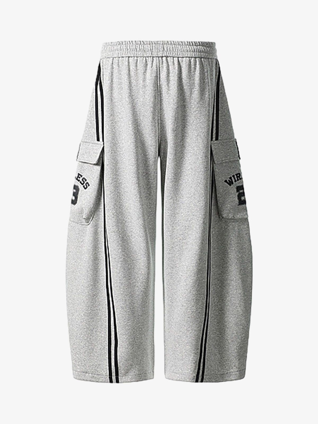 Web Stitching Letter Print Drawstring Barrel Pants