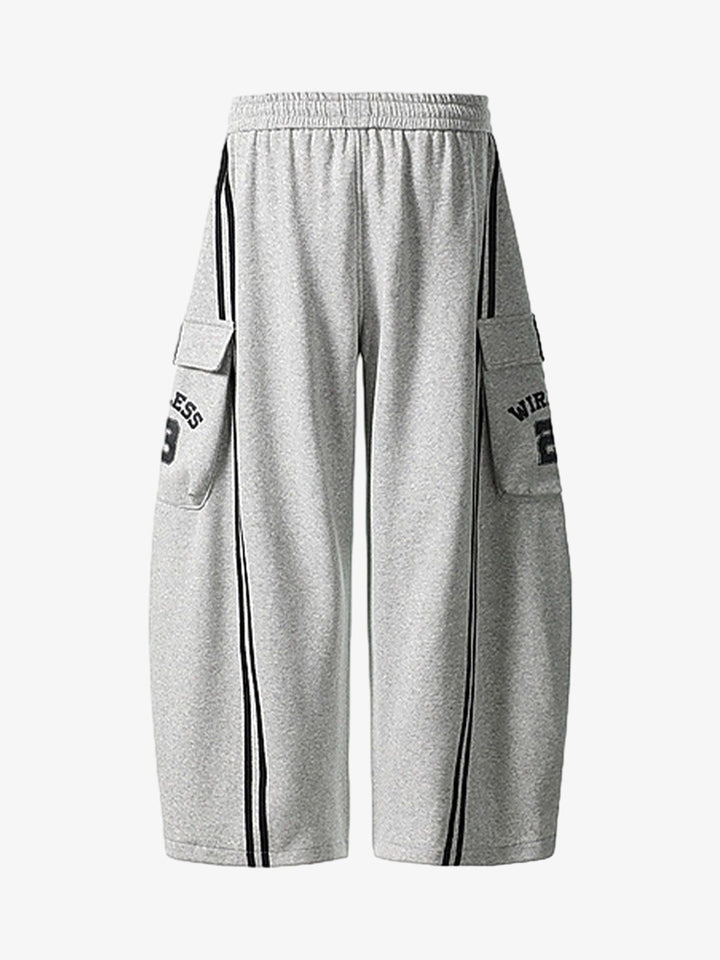 Web Stitching Letter Print Drawstring Barrel Pants