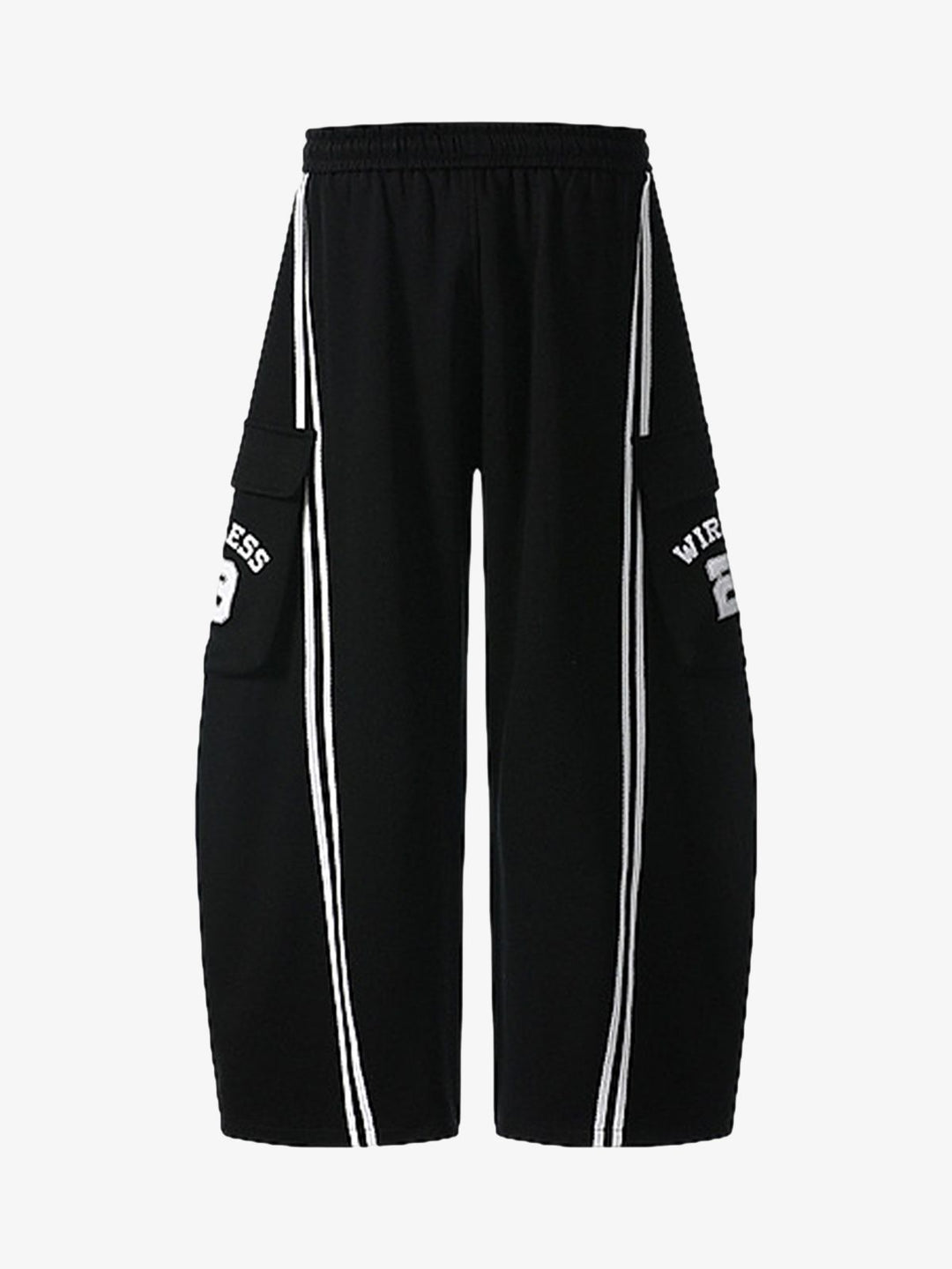 Web Stitching Letter Print Drawstring Barrel Pants