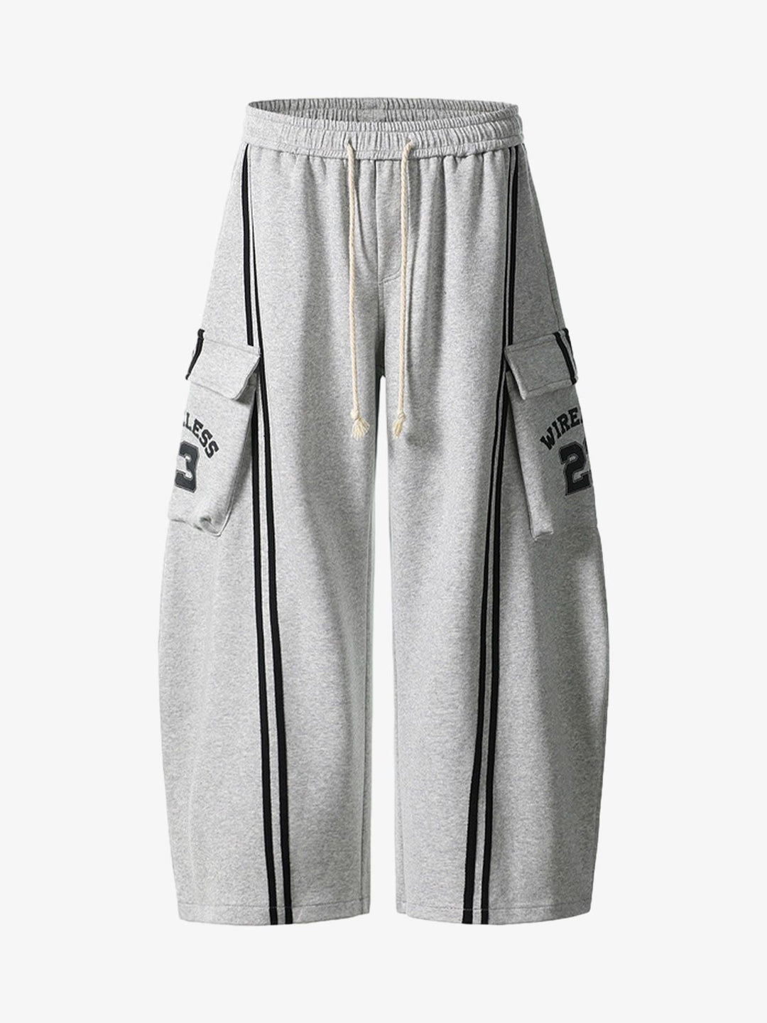 Web Stitching Letter Print Drawstring Barrel Pants