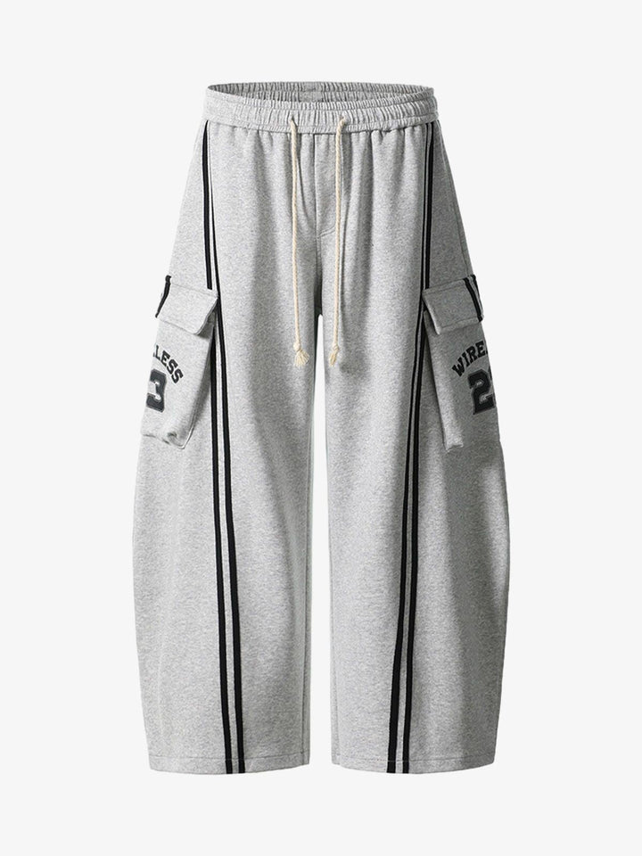 Web Stitching Letter Print Drawstring Barrel Pants