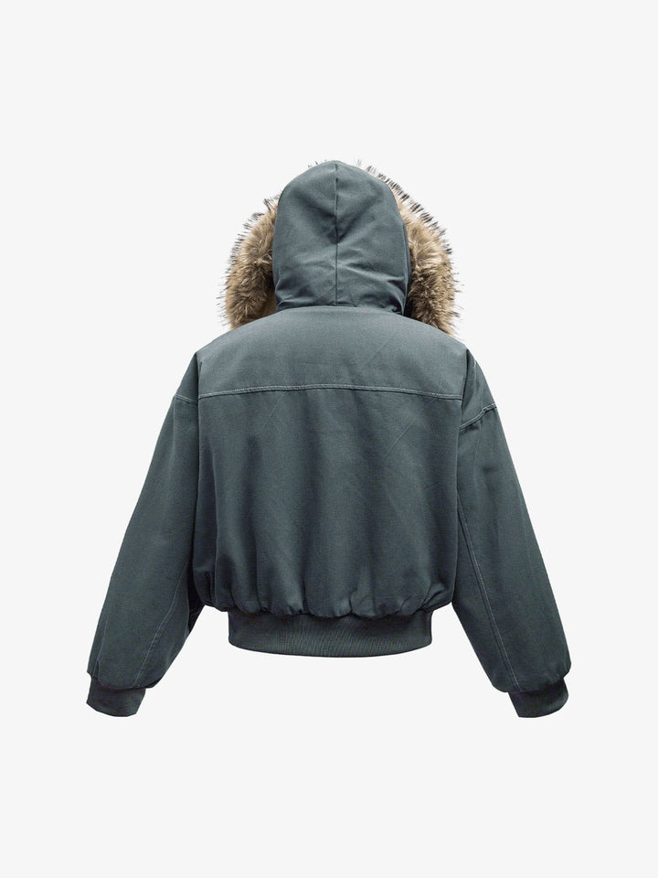Faux Fur Lined Zip Up Hooded Bomber Jacket